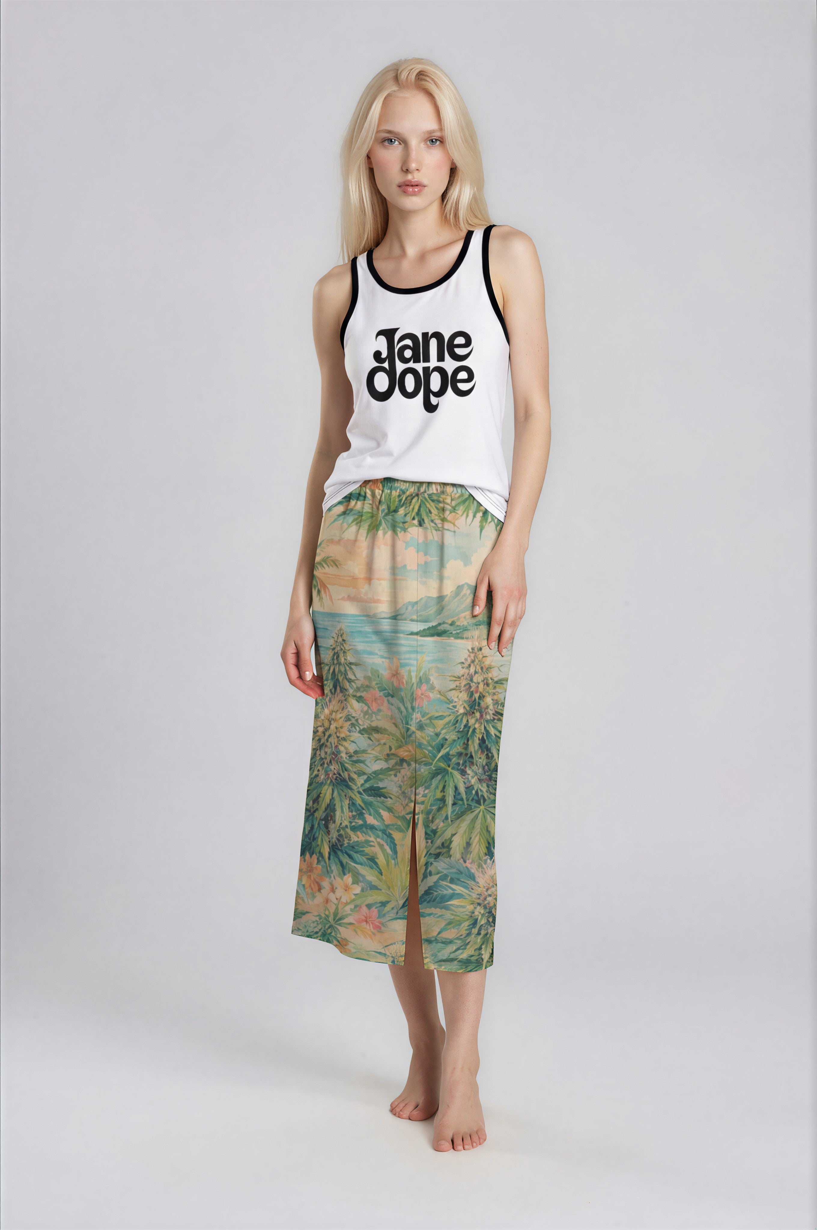 Ganja Breeze Mid-slit Skirt — back view on model