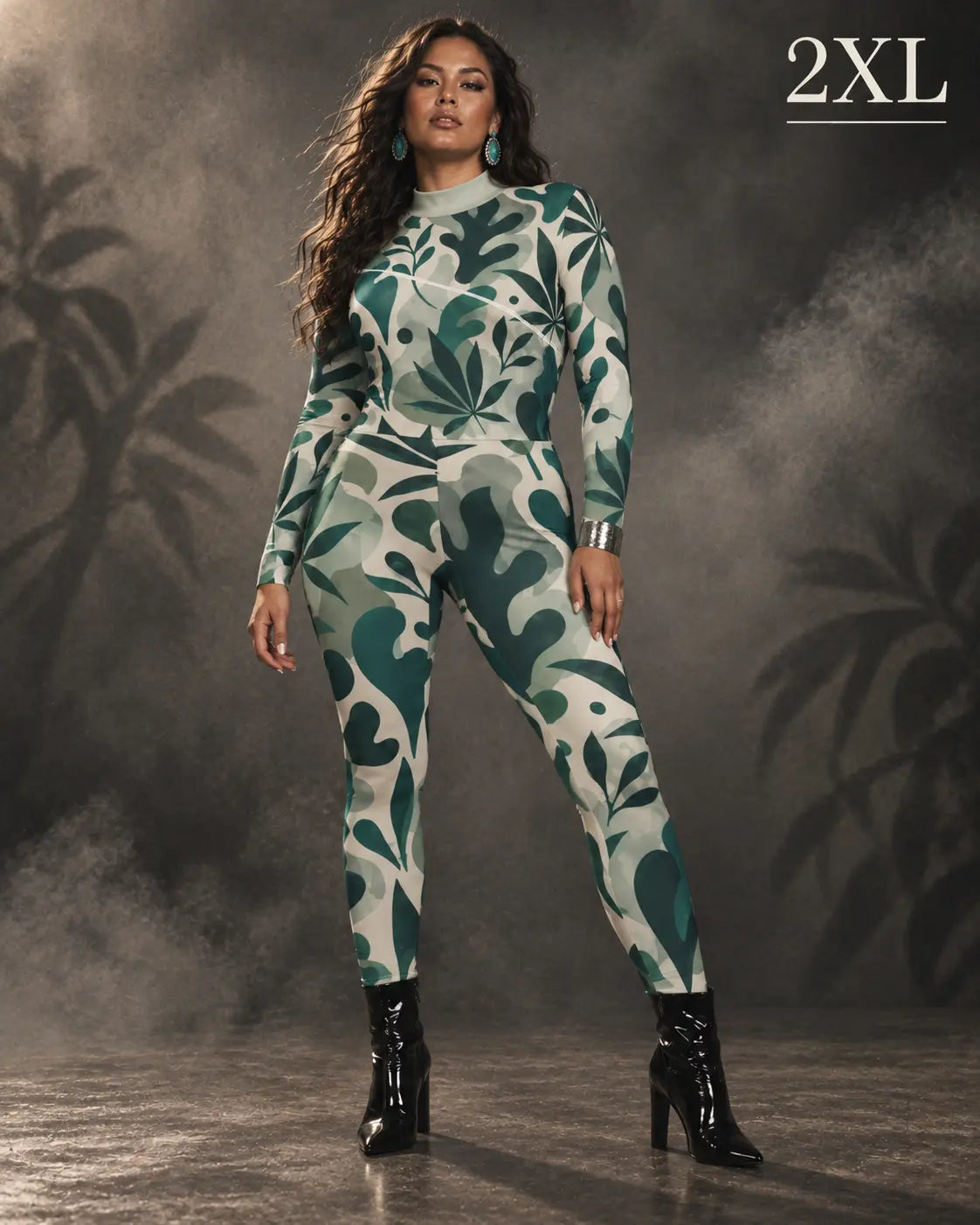All-Over Print Women's Long-sleeved High-neck Jumpsuit With Zipper Yoycol
