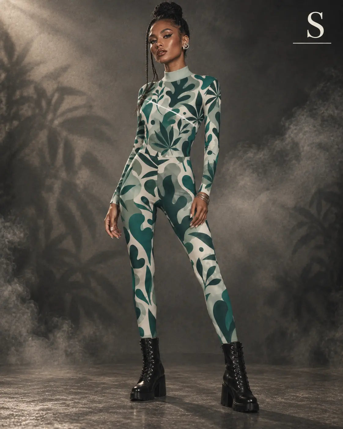 All-Over Print Women's Long-sleeved High-neck Jumpsuit With Zipper Yoycol