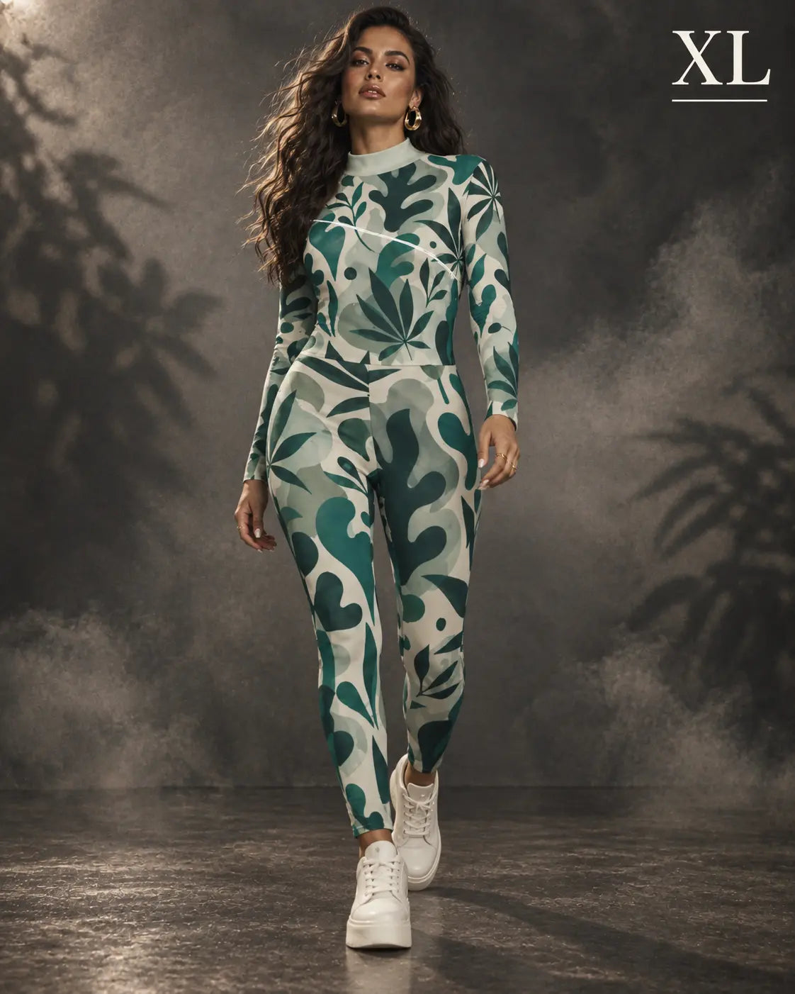All-Over Print Women's Long-sleeved High-neck Jumpsuit With Zipper Yoycol