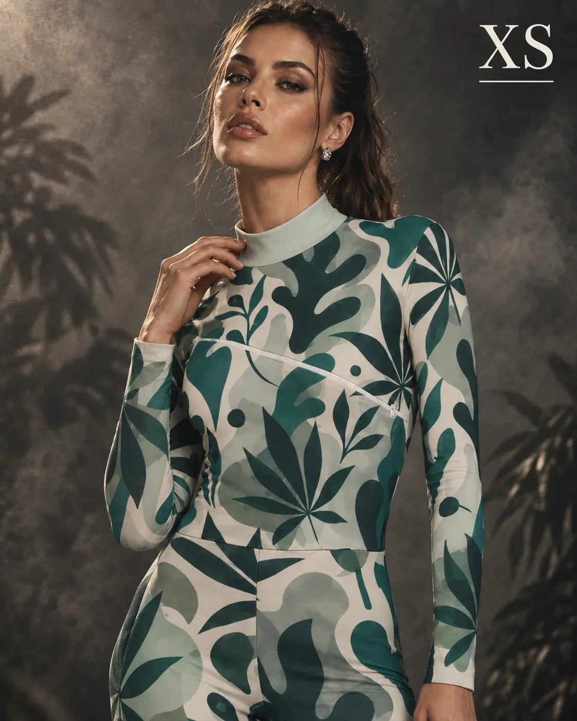 All-Over Print Women's Long-sleeved High-neck Jumpsuit With Zipper Yoycol