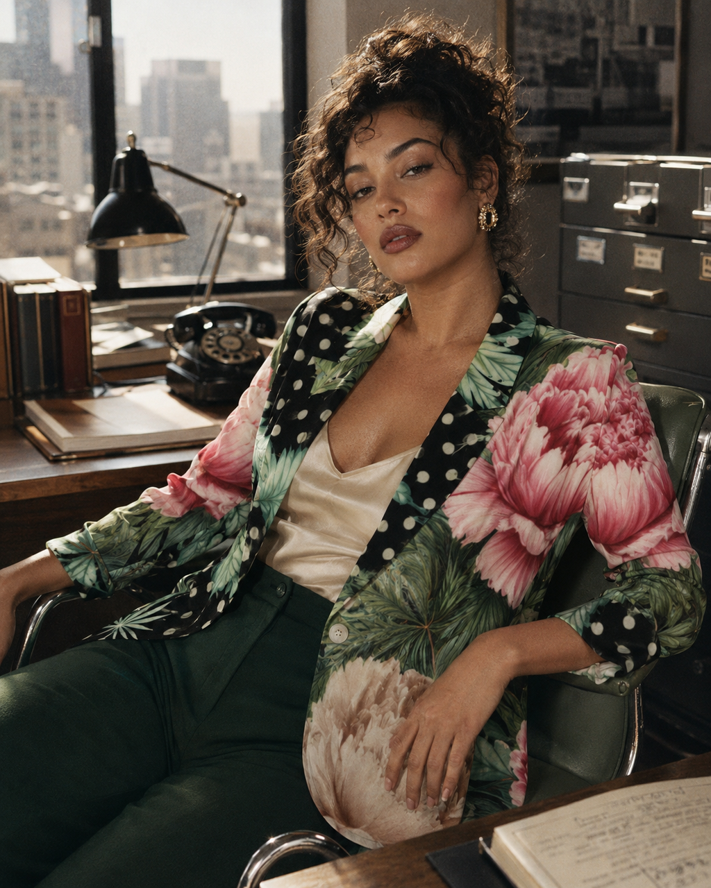 Peony and pot floral print shirt jacket, flat lay showing full print