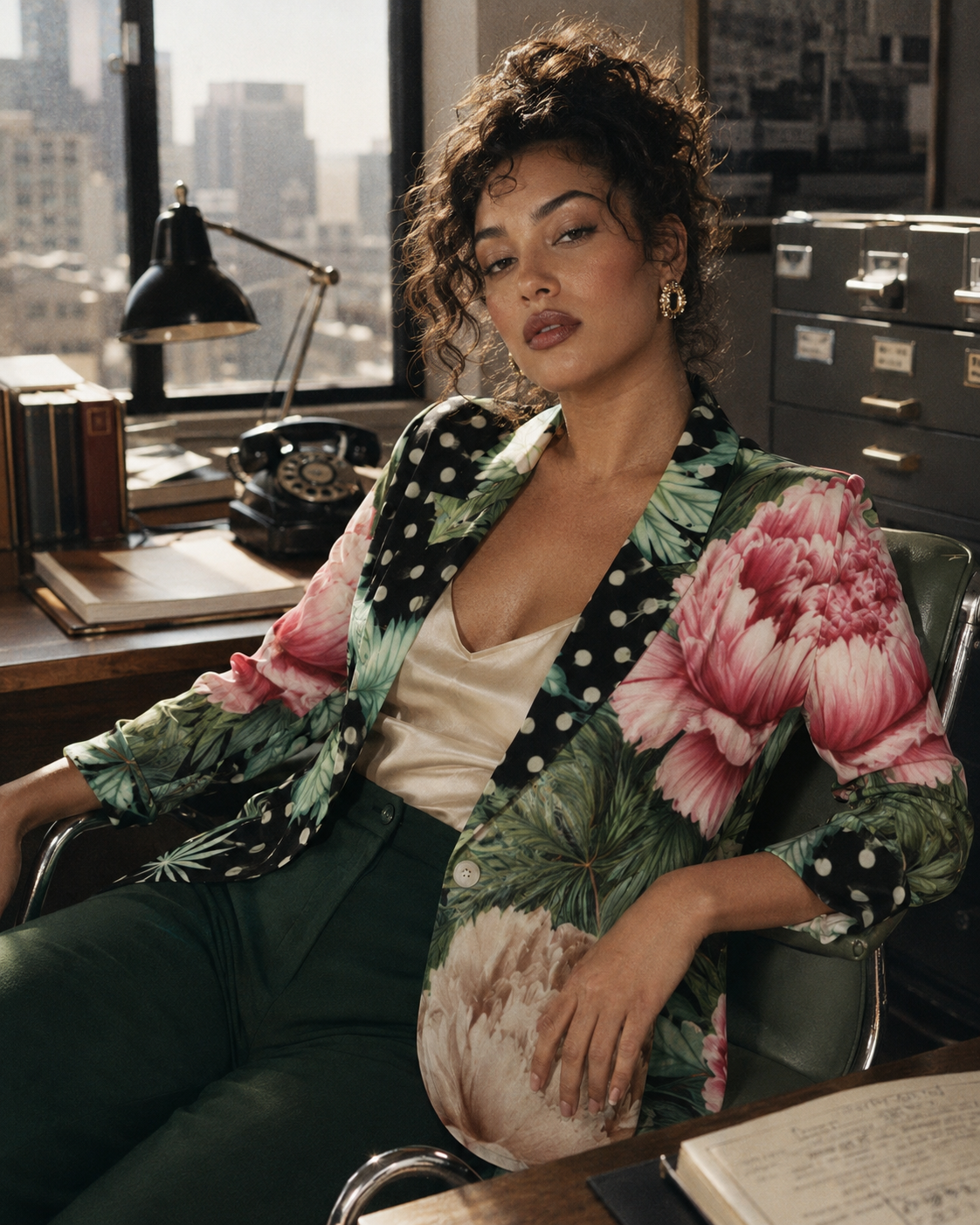 Peony and pot floral print shirt jacket, flat lay showing full print