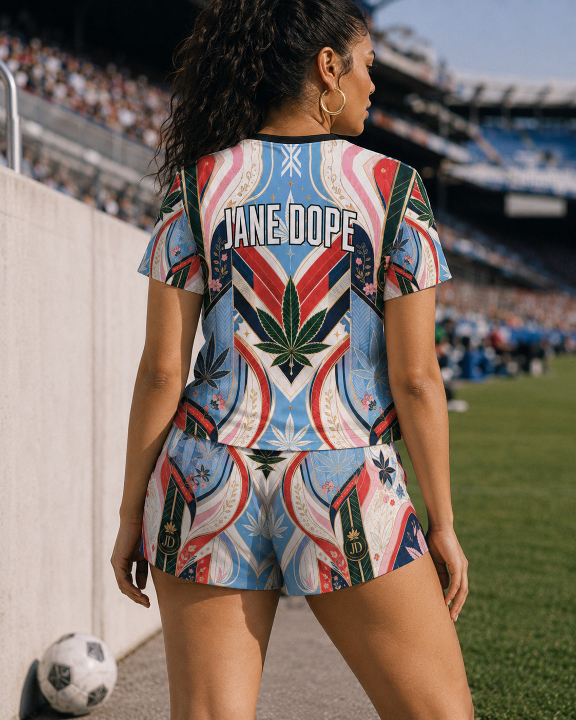DOPE CUP '26 graphic print high-waist loose-fit shorts, back view