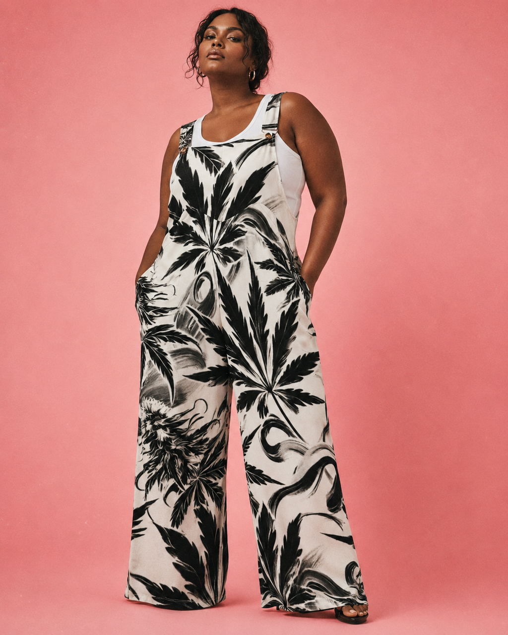 Jane Dope White Widow spider web print all-over jumpsuit, front view on model