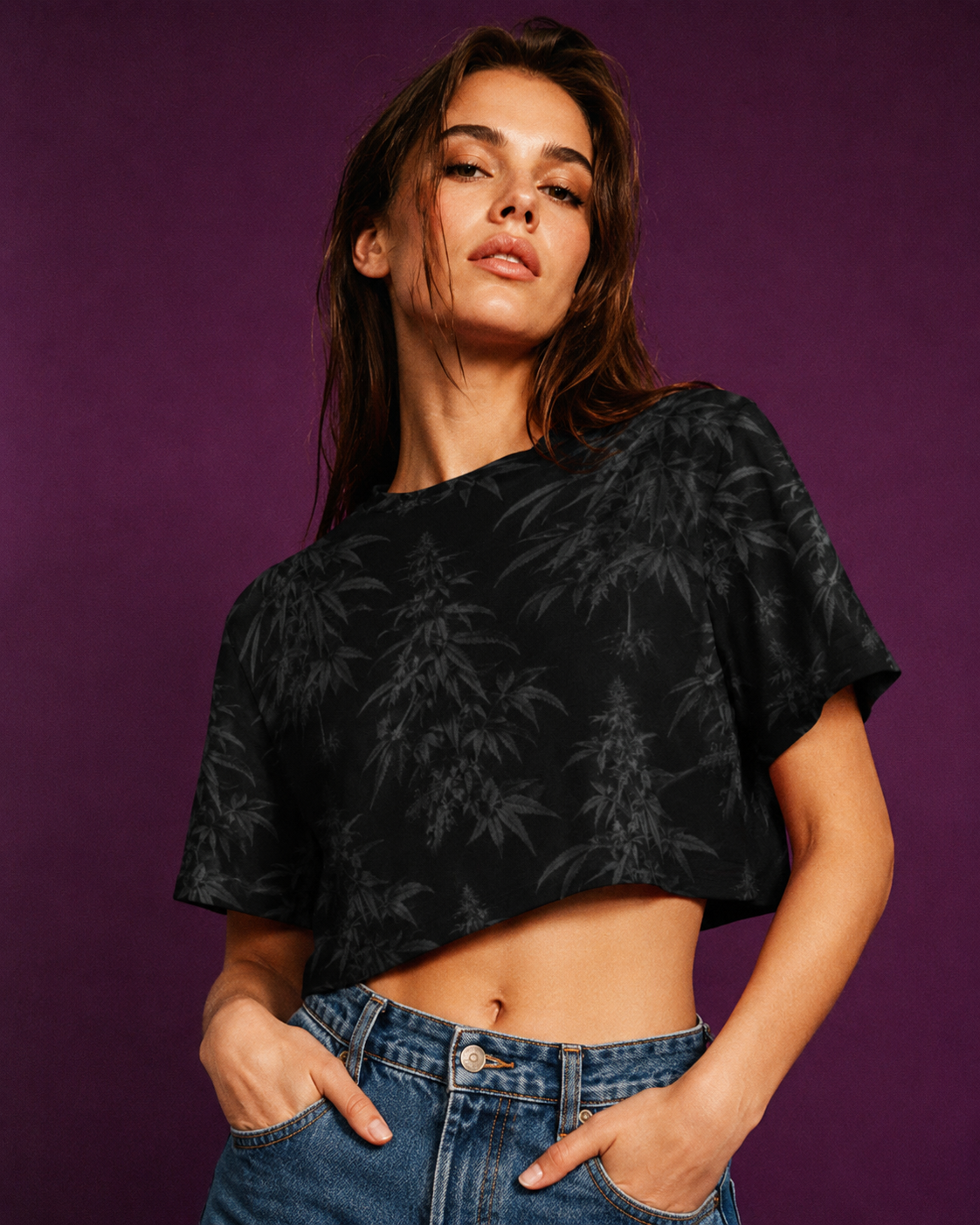 Jane Dope Black Widow Cropped T-shirt 190GSM Cotton — black spider web print athletic crop top