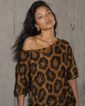 Jane Dope Leopard Loose Half-Sleeve T-Shirt — leopard print relaxed off-shoulder tee
