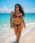 Jane Dope DANK! graphic print halter bikini set, lifestyle front view