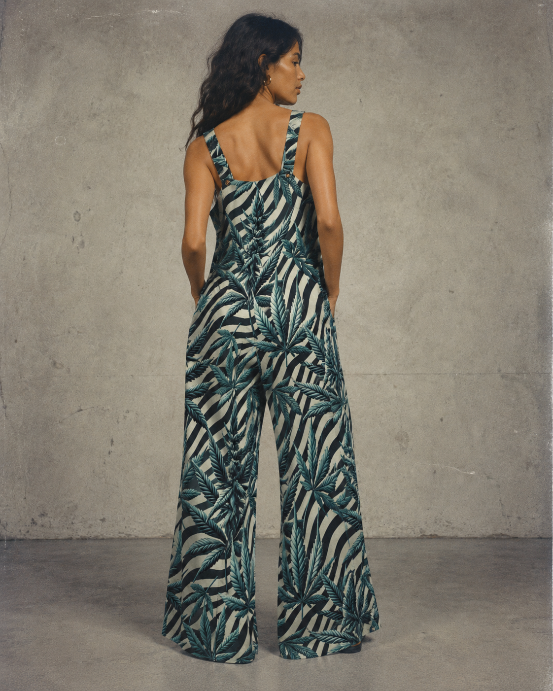 Stripes and buds zebra print oversized pullover jumper, back view on model