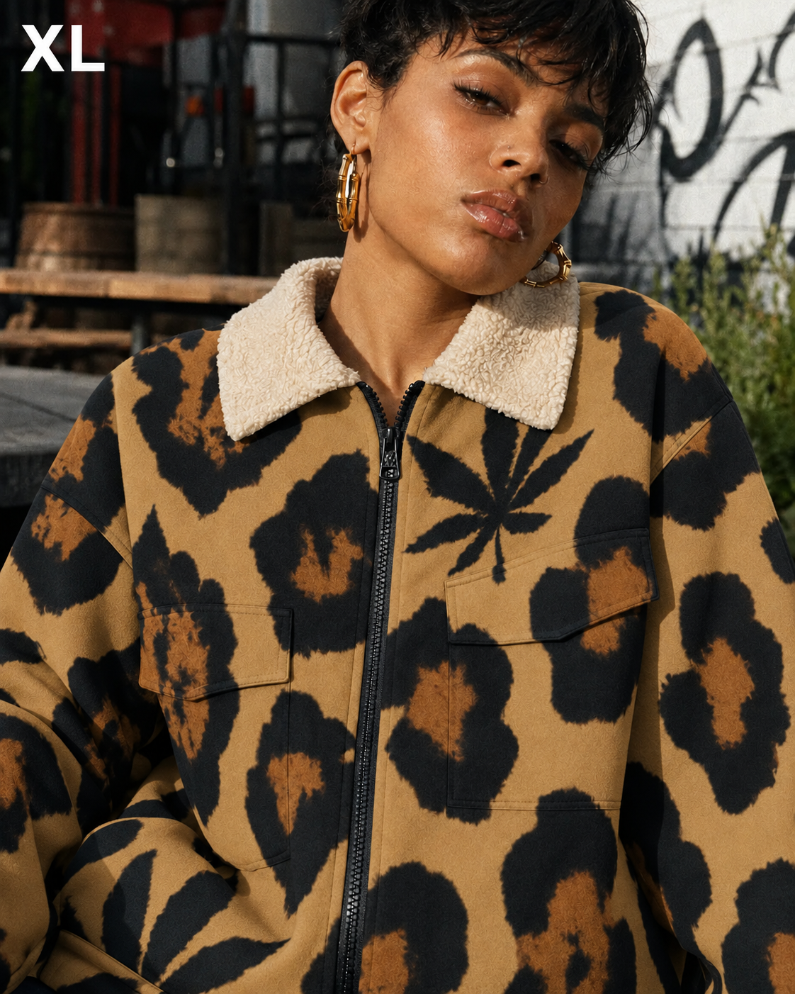 Leopard Patch Pocket Fleece Jacket
