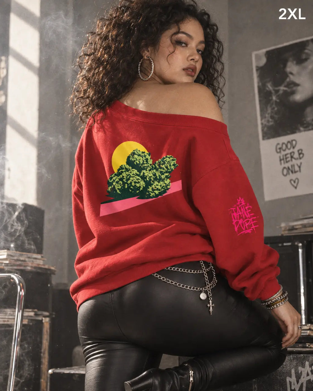 GOOD HER.B ONLY off-shoulder micro-fleece sweatshirt by Jane Dope