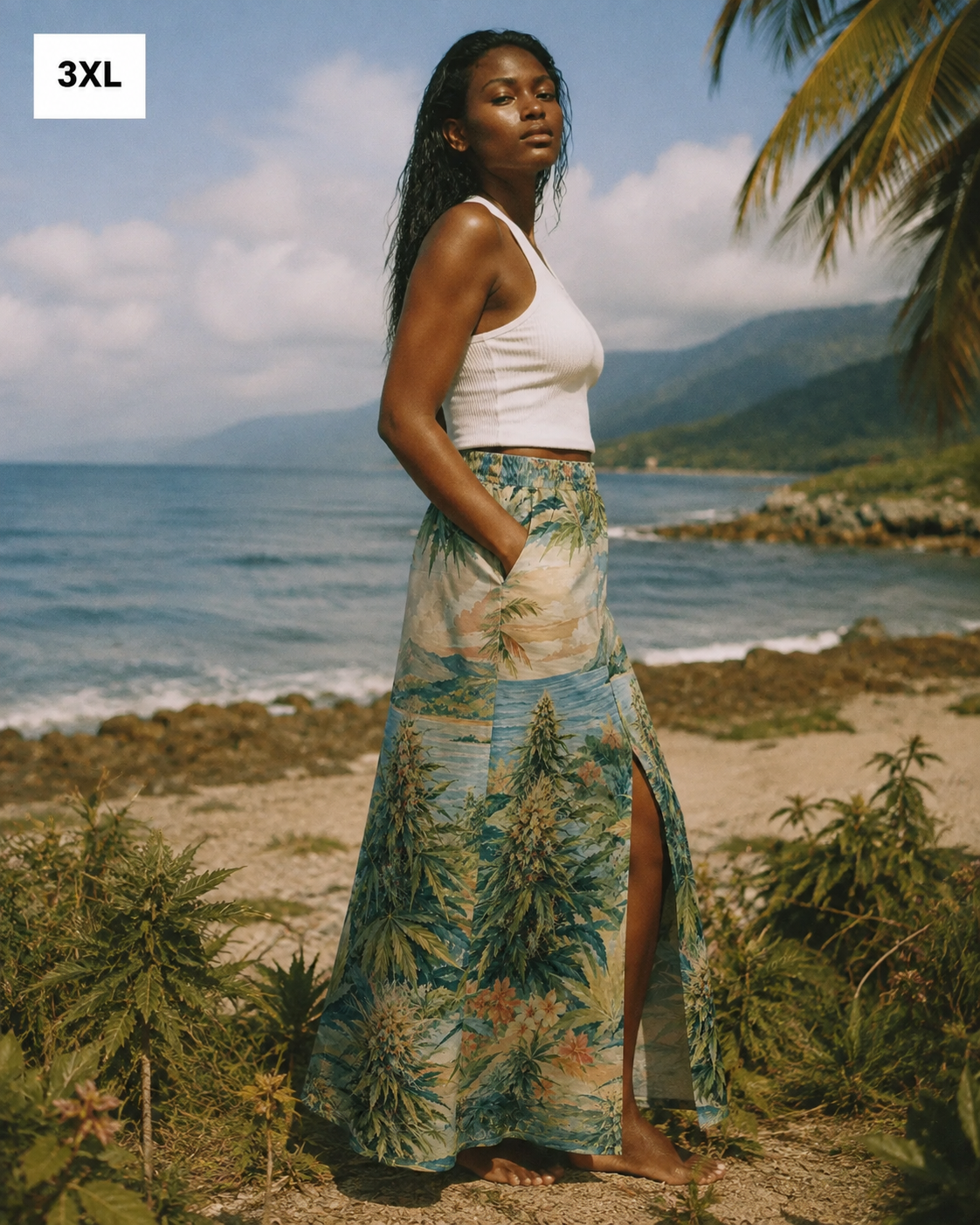 Ganja Breeze Mid-Slit Cotton Skirt Yoycol