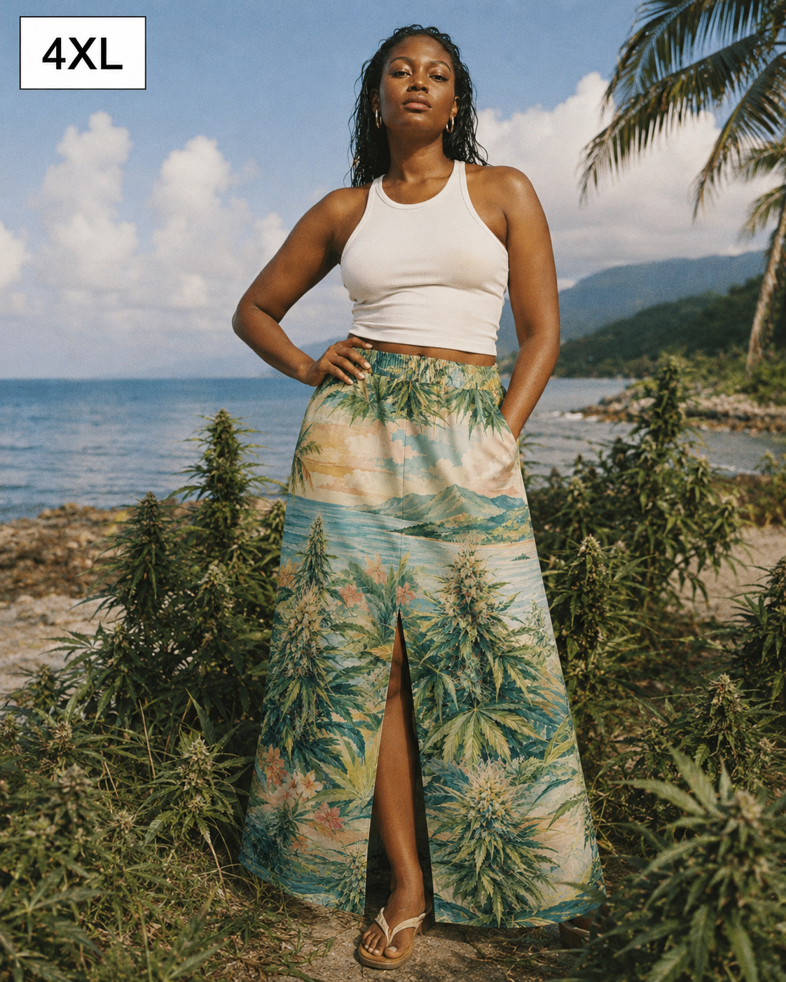 Ganja Breeze Mid-Slit Cotton Skirt Yoycol