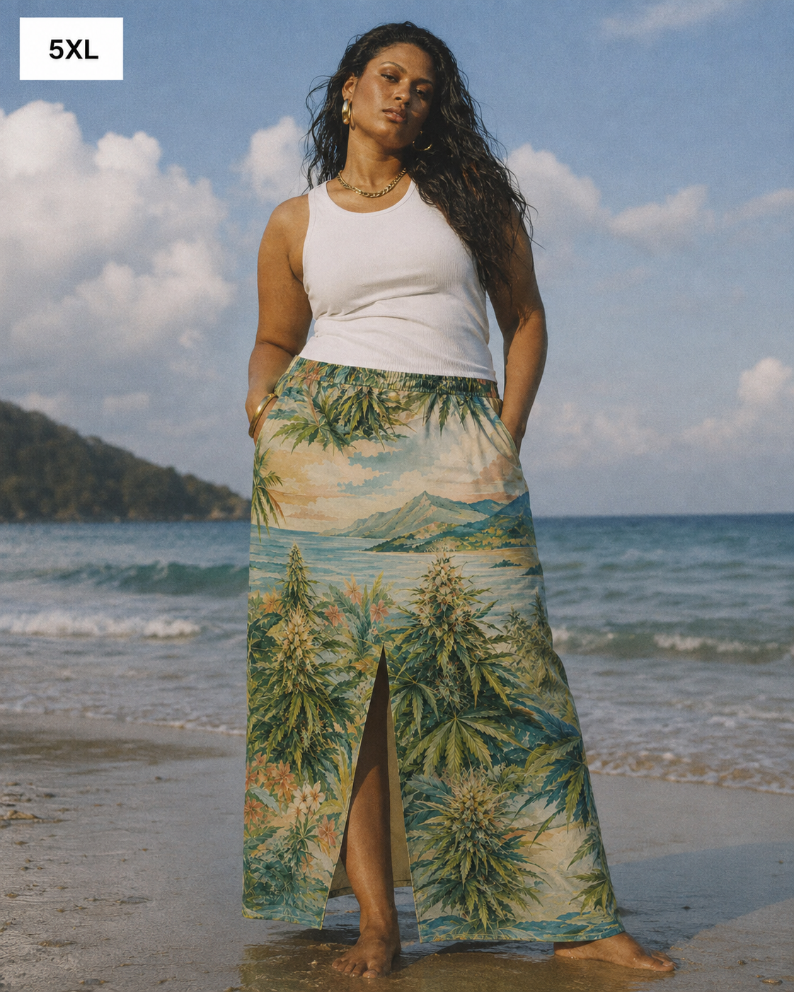 Ganja Breeze Mid-Slit Cotton Skirt Yoycol