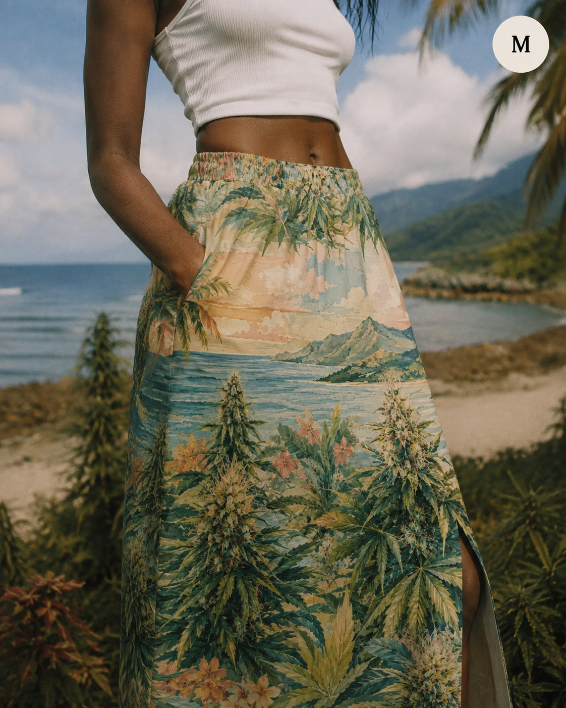 Ganja Breeze Mid-Slit Cotton Skirt Yoycol