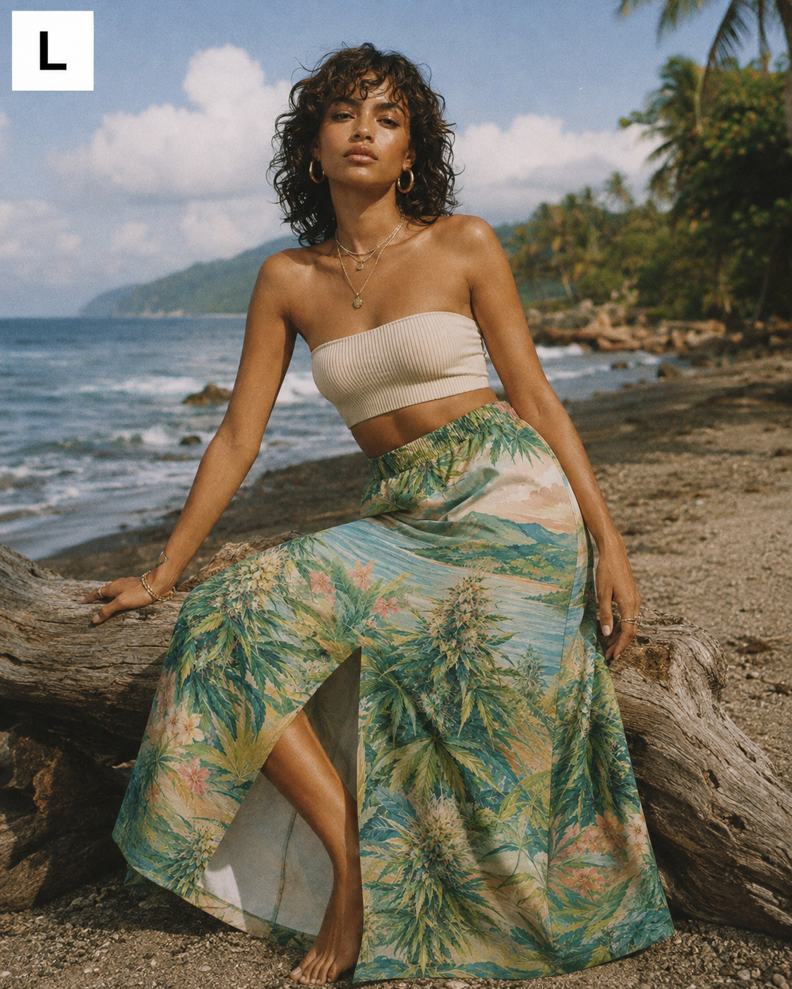 Ganja Breeze Mid-Slit Cotton Skirt Yoycol
