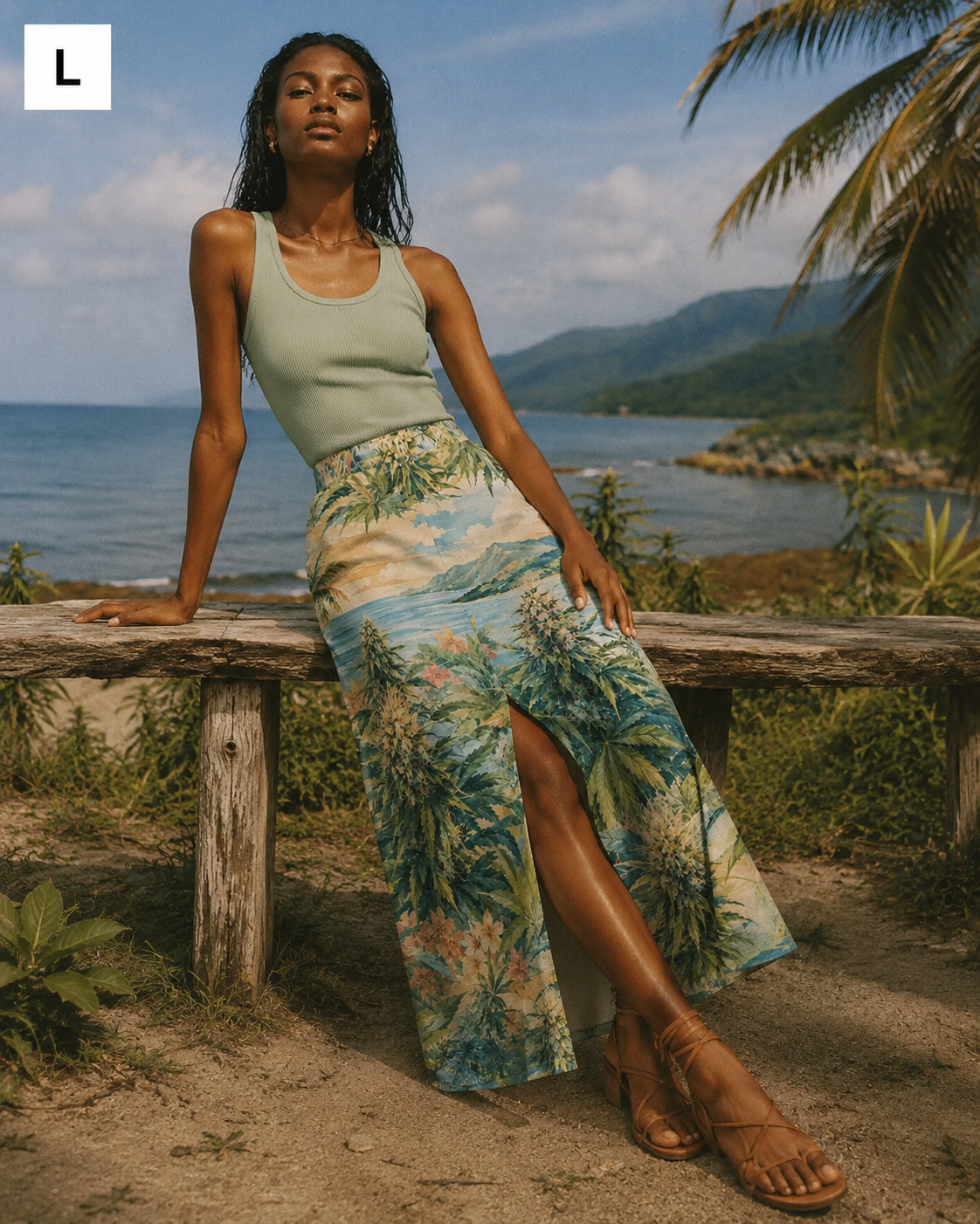 Ganja Breeze Mid-Slit Cotton Skirt Yoycol