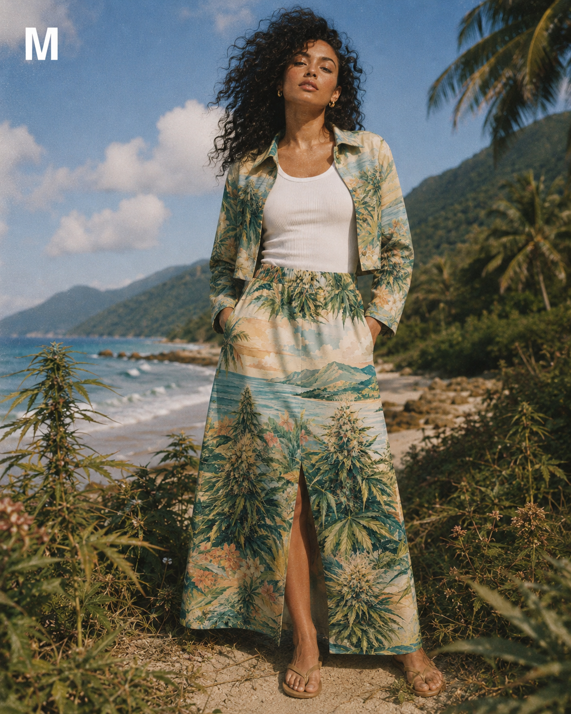 Ganja Breeze Mid-Slit Cotton Skirt Yoycol