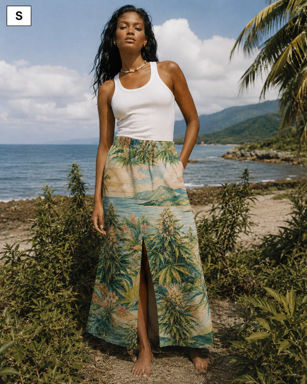 Ganja Breeze Mid-Slit Cotton Skirt Yoycol