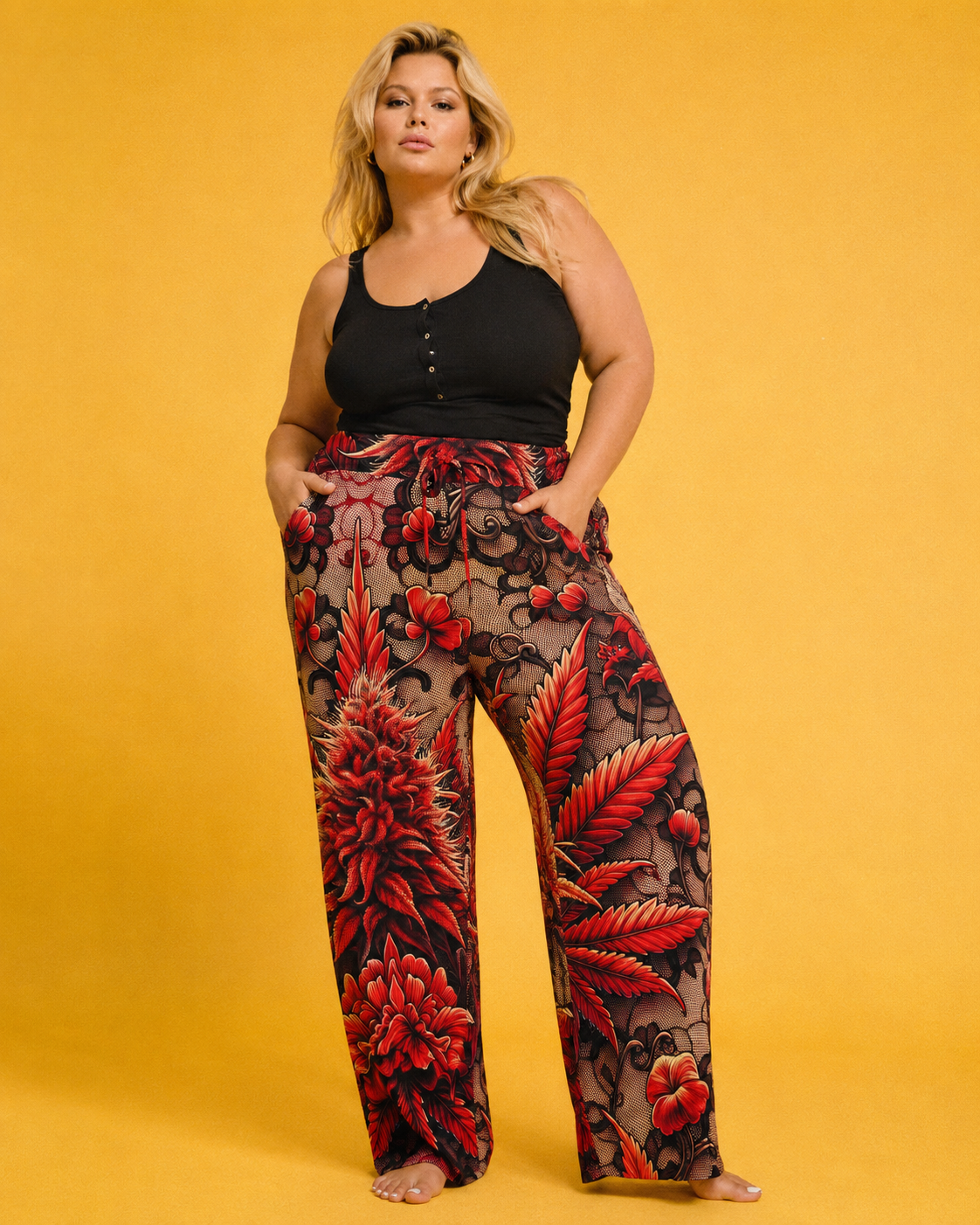 Jane Dope Buds & Lace Lounge Pants — wide leg lounge pants with floral lace print