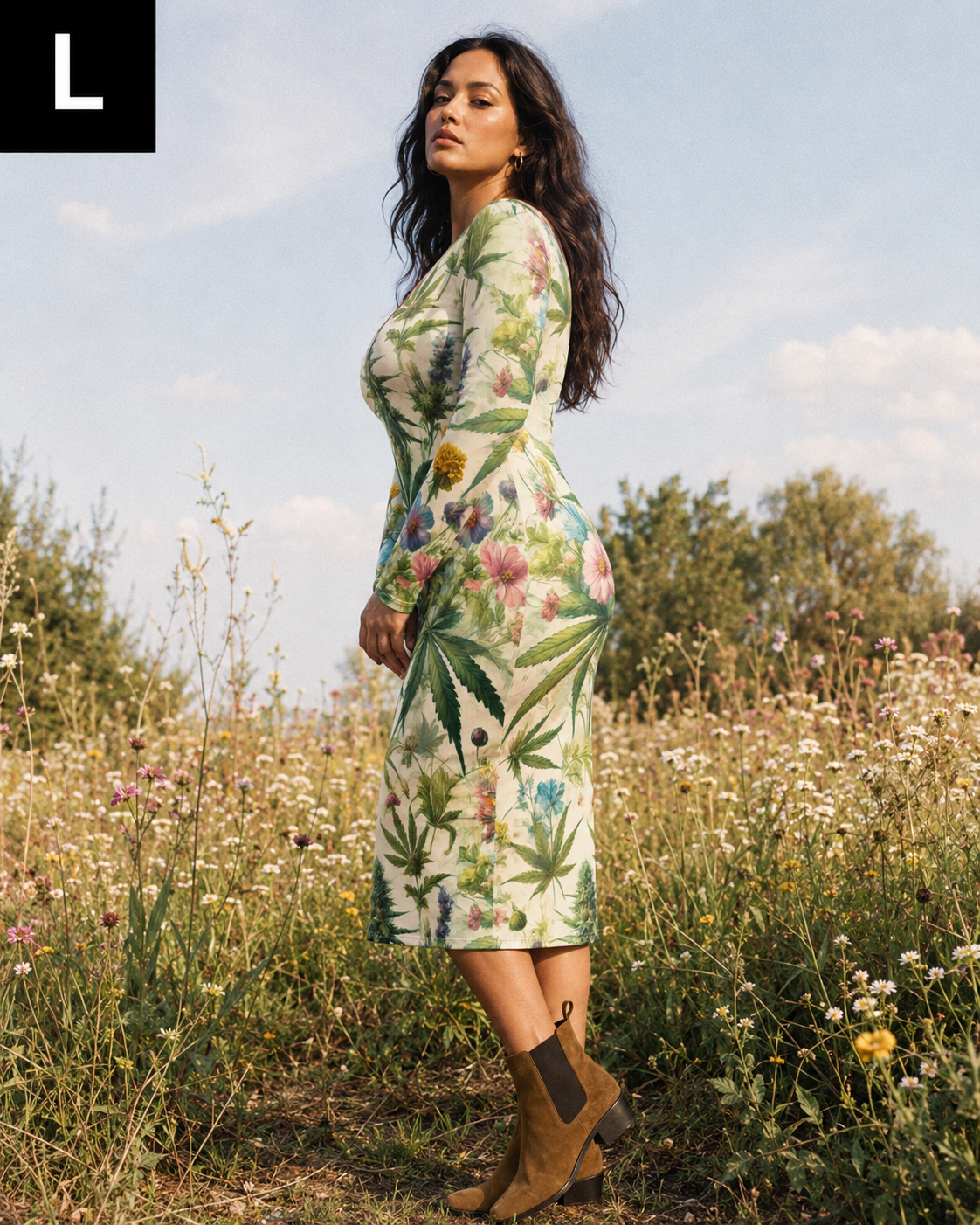 Herb Garden Long Sleeve Bodycon Dress Artsadd