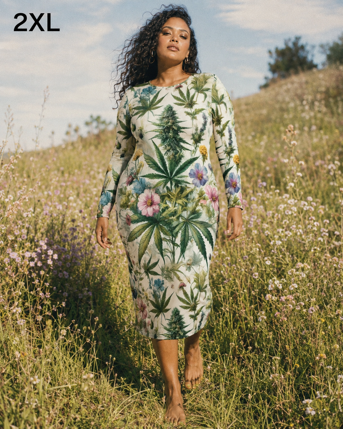 Herb Garden Long Sleeve Bodycon Dress Artsadd
