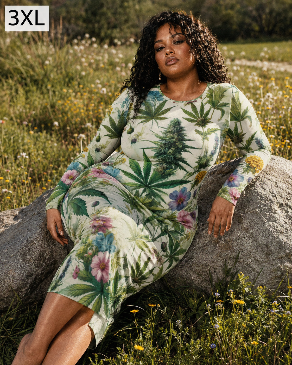 Herb Garden Long Sleeve Bodycon Dress Artsadd