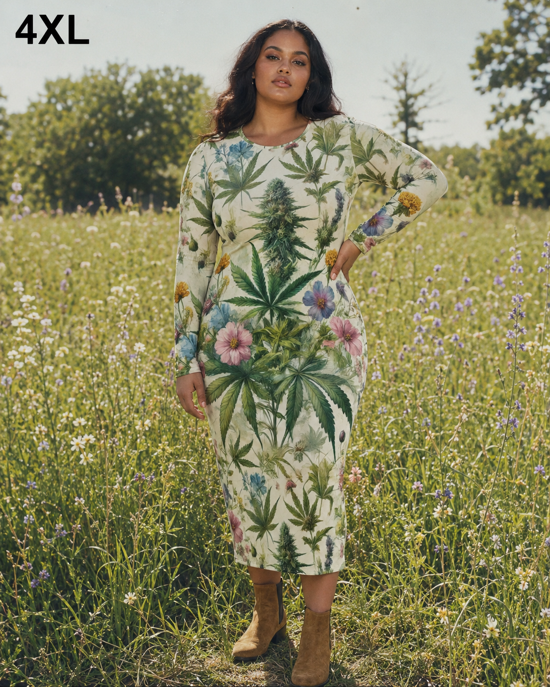 Herb Garden Long Sleeve Bodycon Dress Artsadd