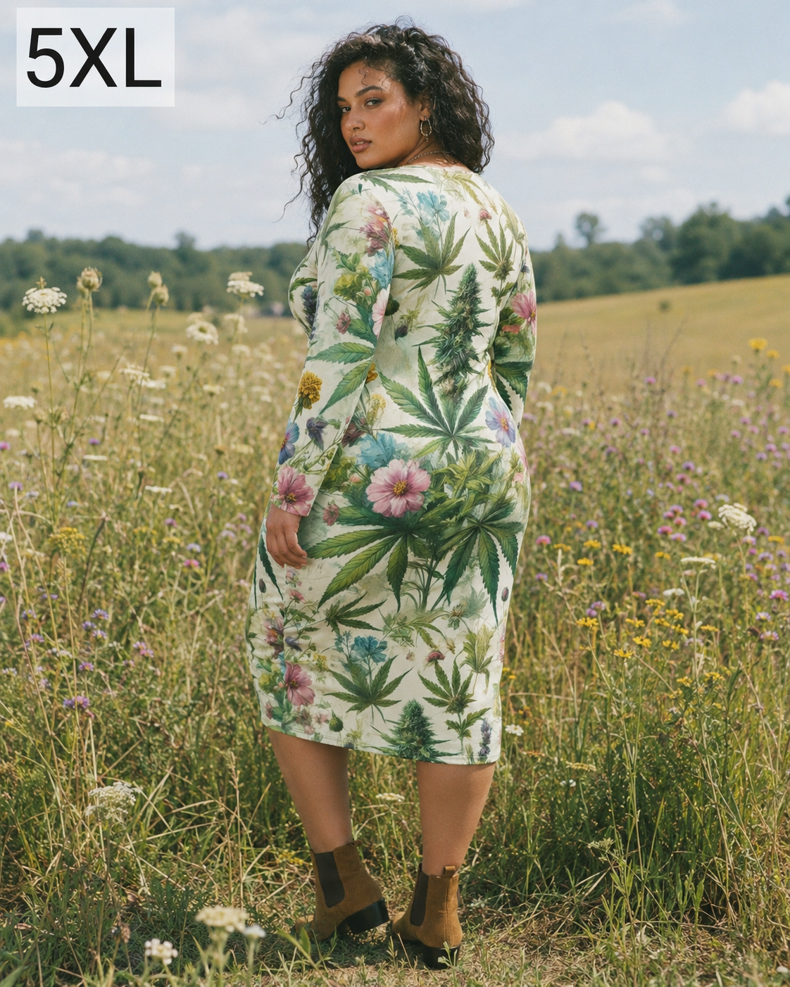Herb Garden Long Sleeve Bodycon Dress Artsadd