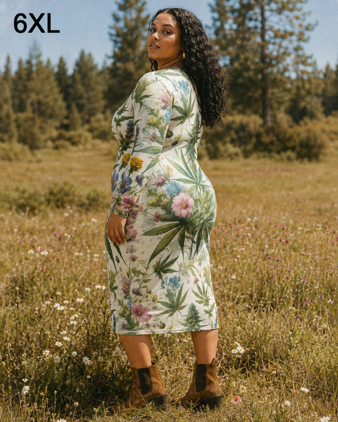 Herb Garden Long Sleeve Bodycon Dress Artsadd