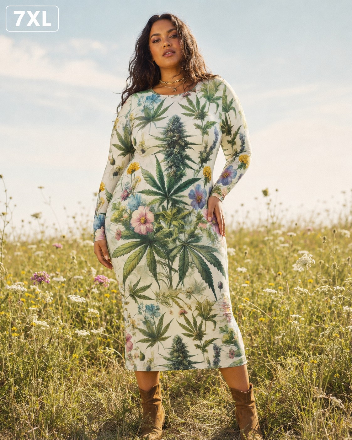 Herb Garden Long Sleeve Bodycon Dress Artsadd