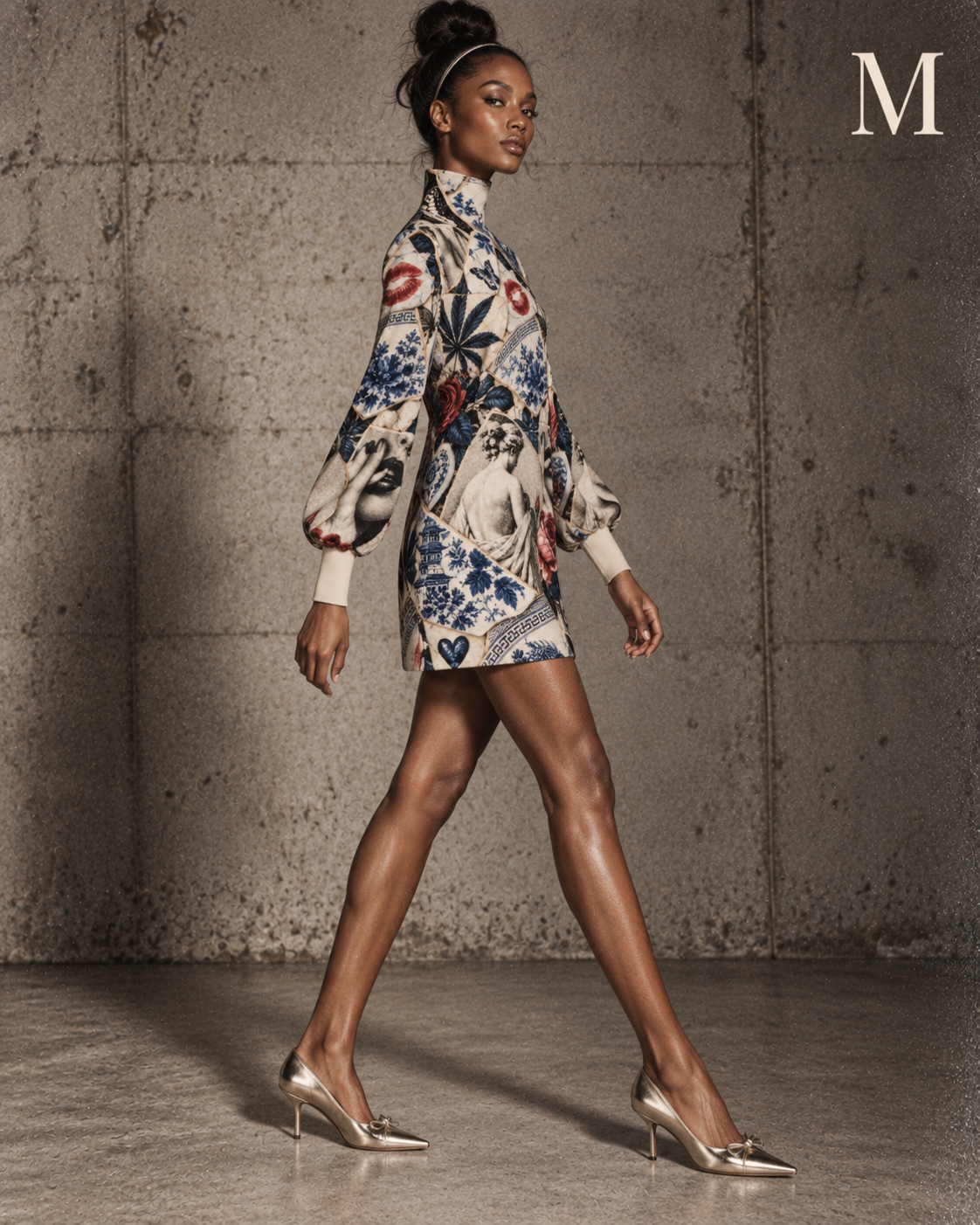 Kali China Turtleneck Lantern Sleeve Dress Artsadd