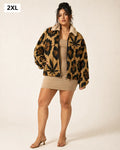 Jane Dope Leopard Patch Pocket Fleece Jacket, 2XL front view