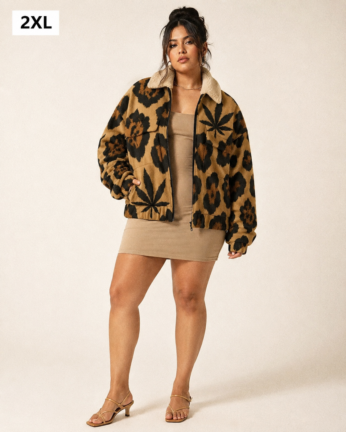 Leopard Patch Pocket Fleece Jacket Artsadd