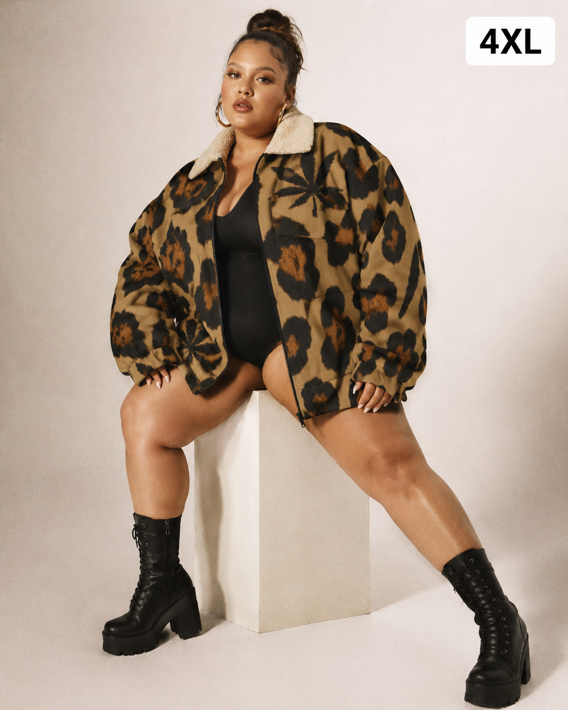 Leopard Patch Pocket Fleece Jacket Artsadd