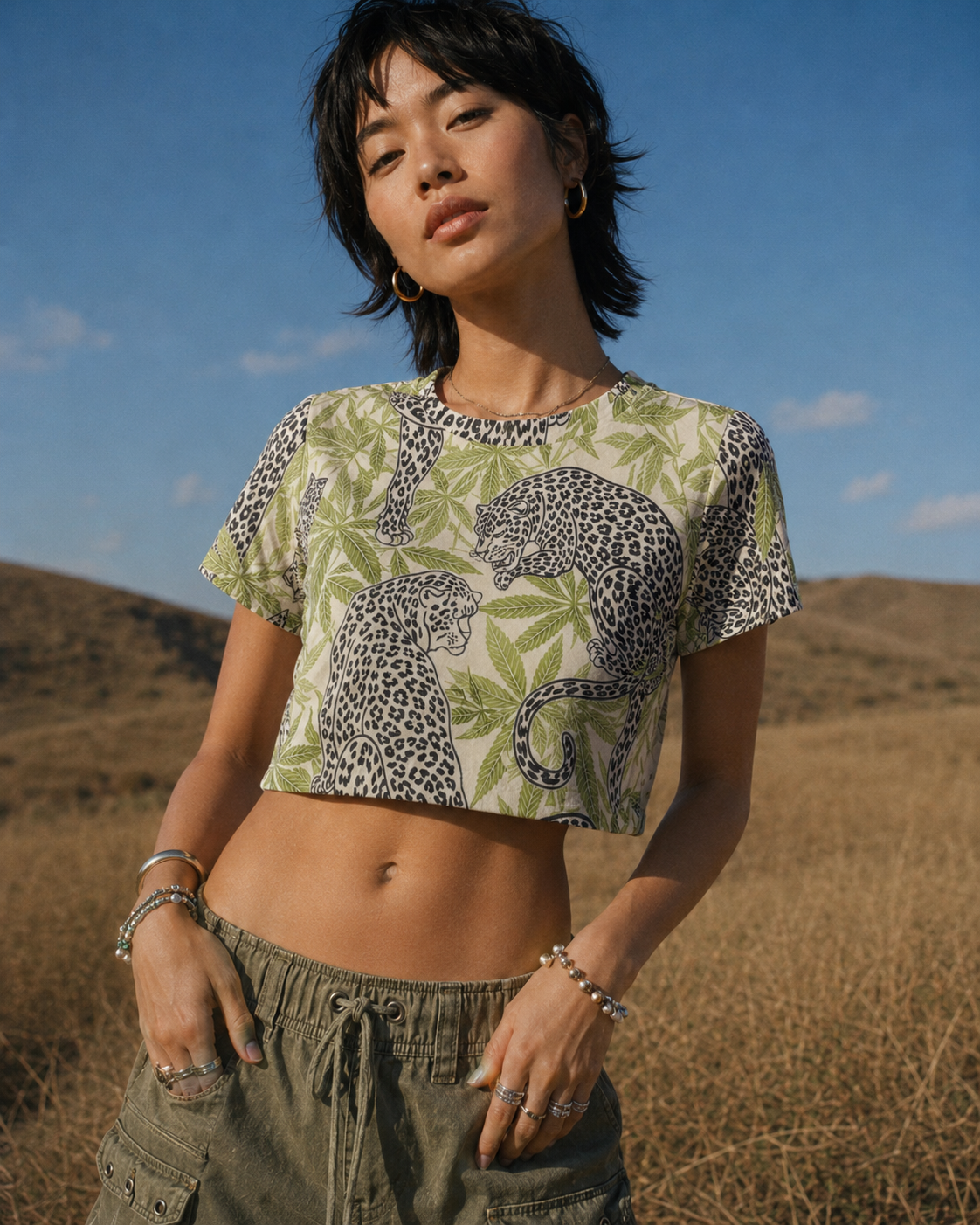 Leopard Cropped Ralgan T-Shirt Artsadd