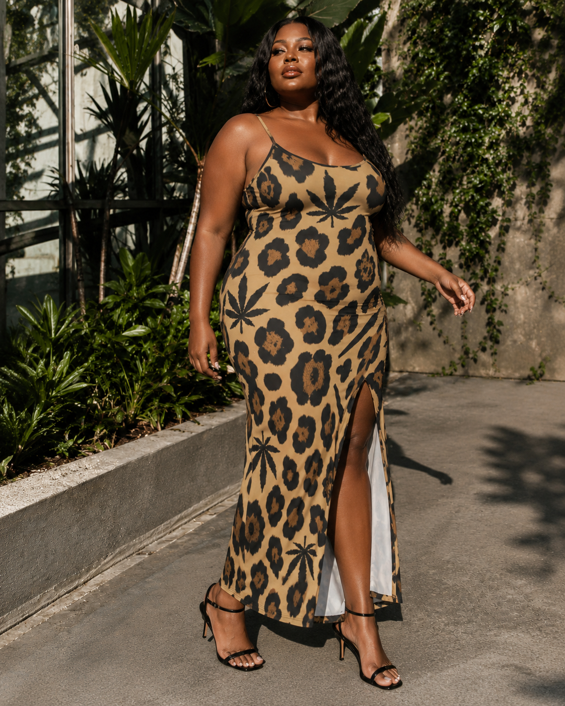 Leopard Milk Silk Slit Dress 