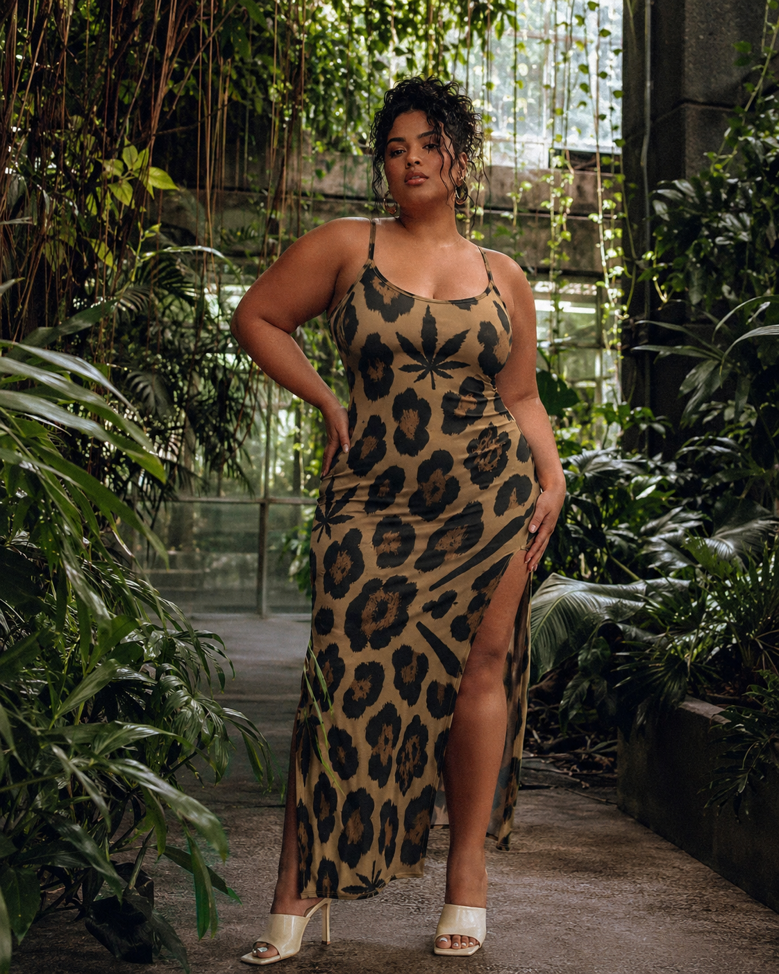 Leopard Milk Silk Slit Dress 