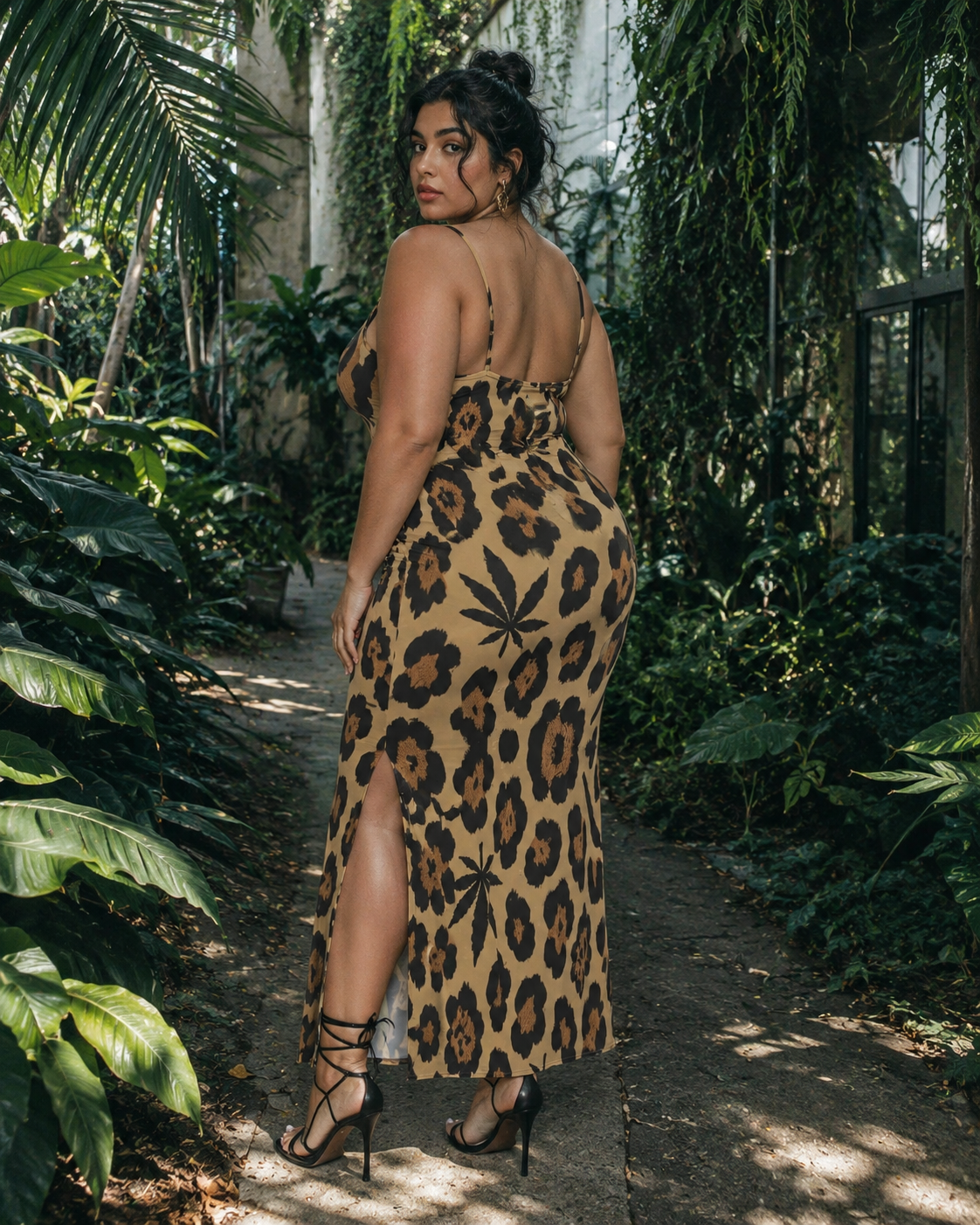 Leopard Milk Silk Slit Dress 