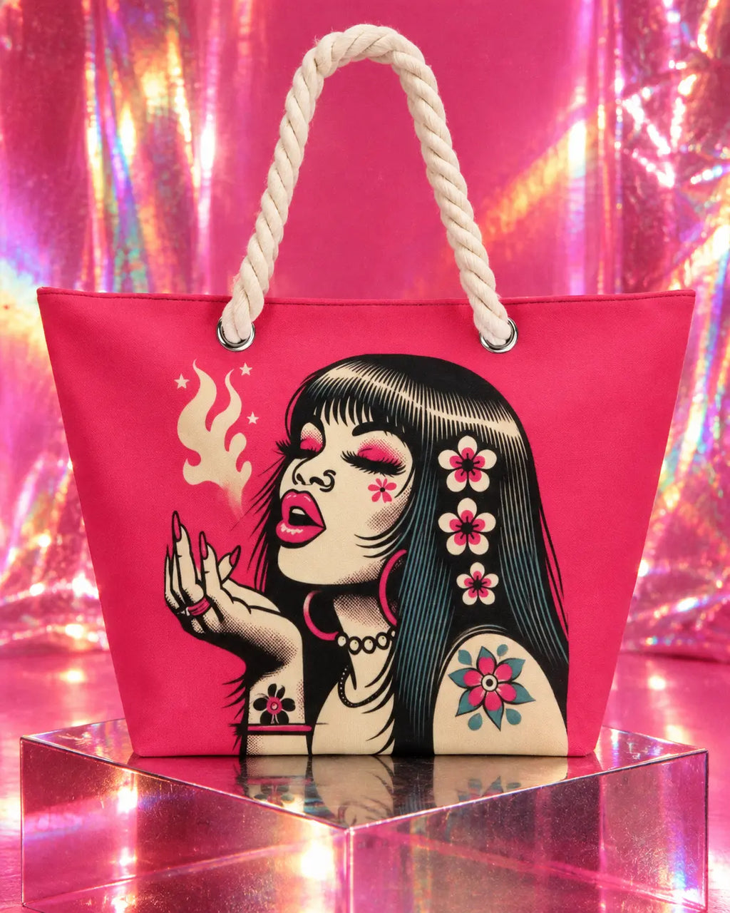 Pink Diesel Hemp rope tote bag Artsadd