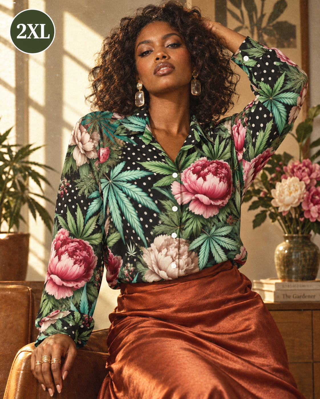 Peony & Pot Long Sleeve Blouse Artsadd