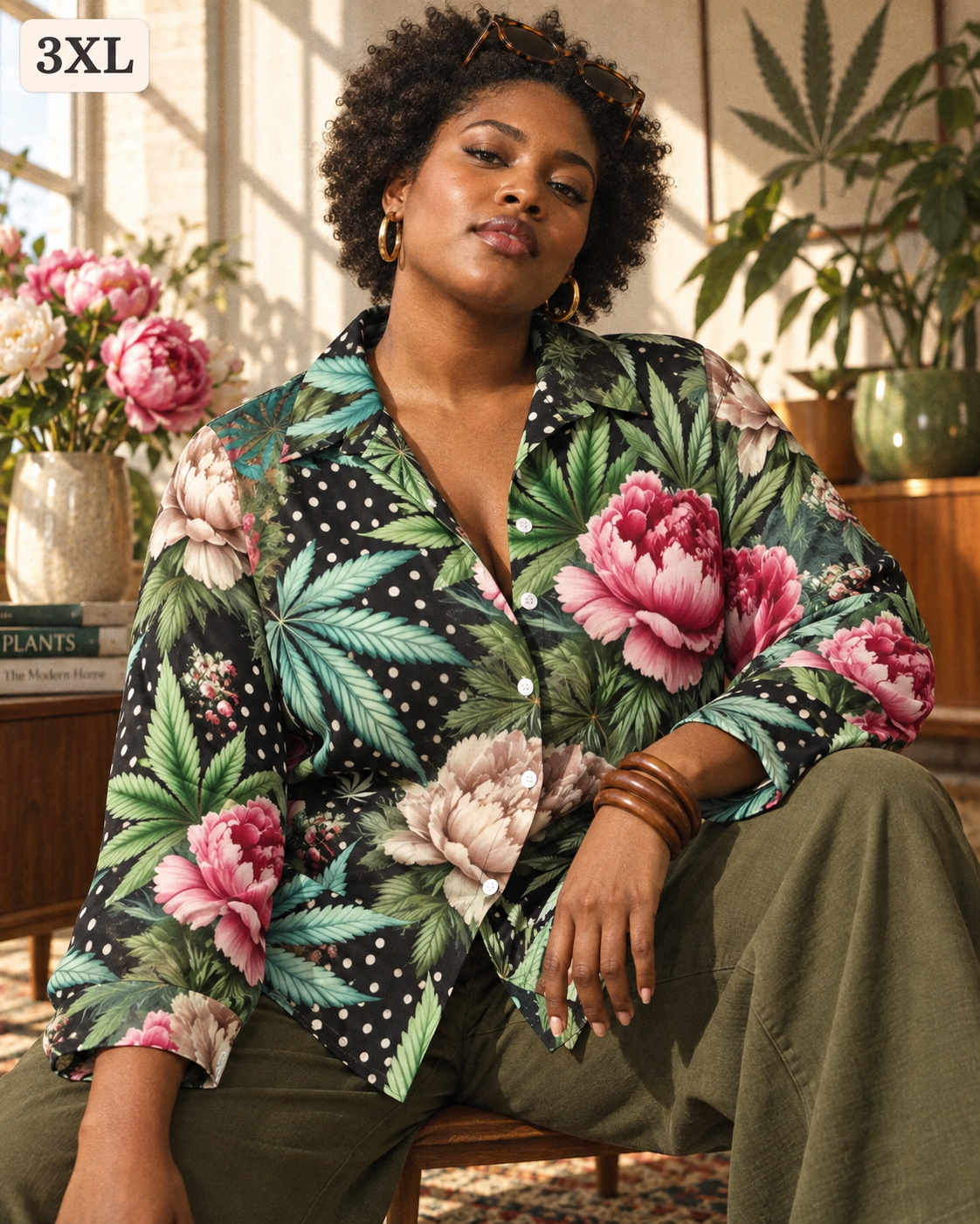 Peony & Pot Long Sleeve Blouse Artsadd
