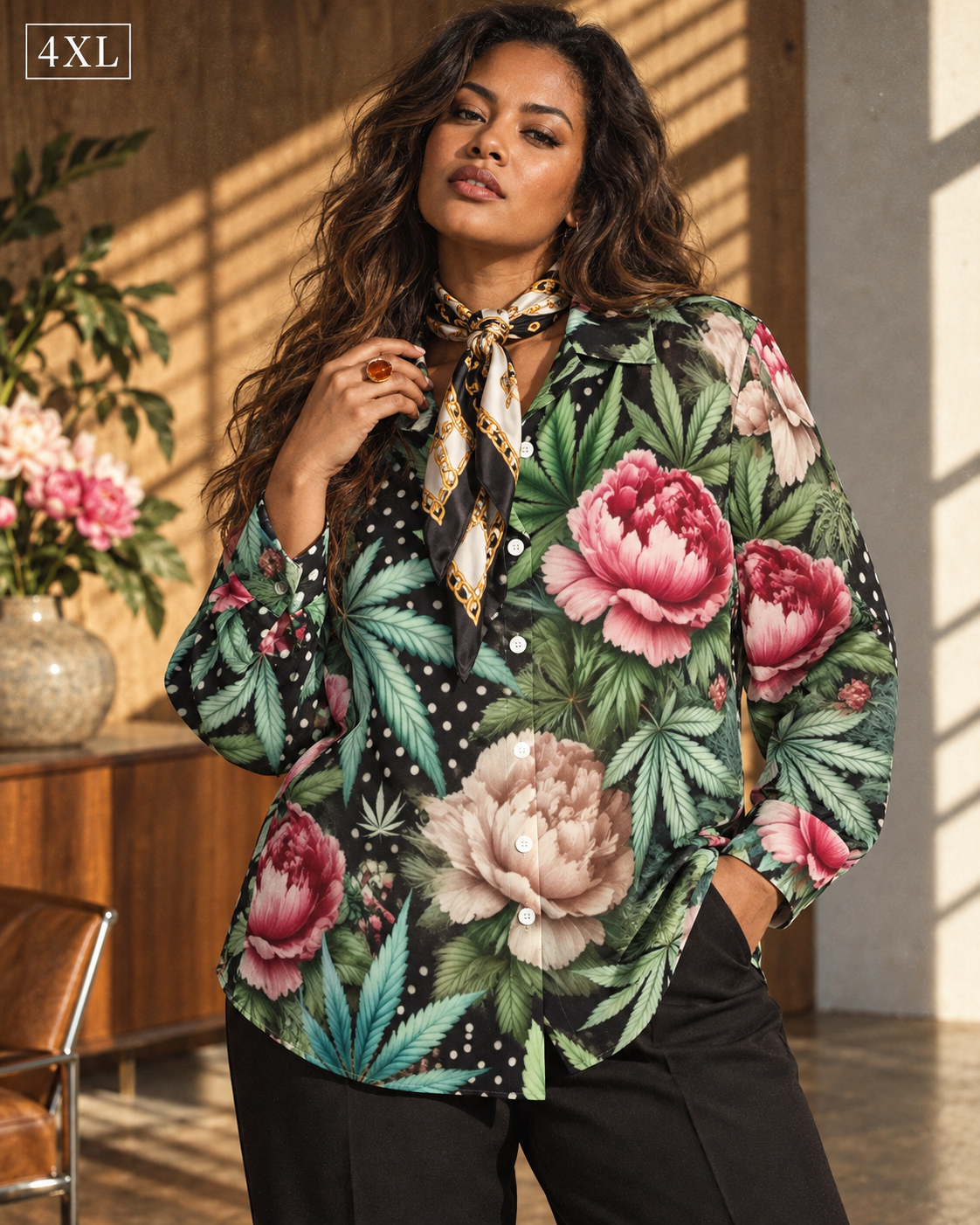 Peony & Pot Long Sleeve Blouse Artsadd