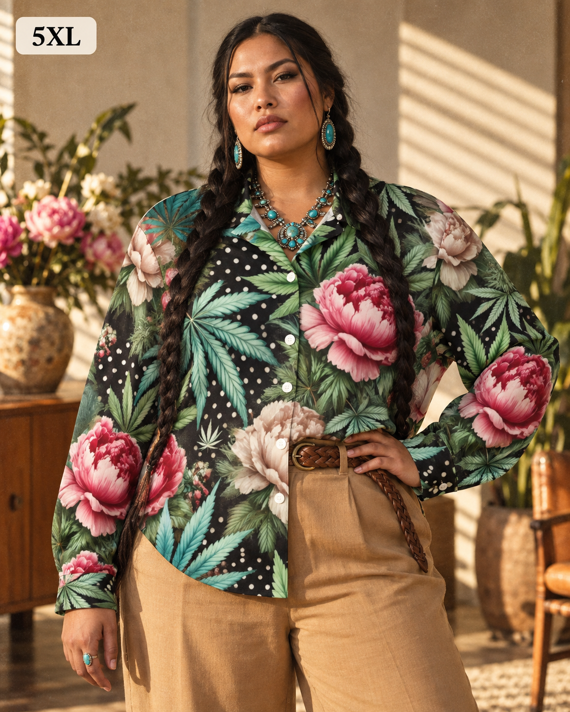 Peony & Pot Long Sleeve Blouse Artsadd