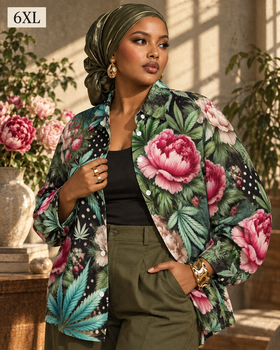 Peony & Pot Long Sleeve Blouse Artsadd