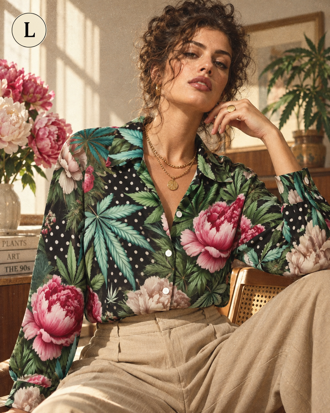 Peony & Pot Long Sleeve Blouse Artsadd