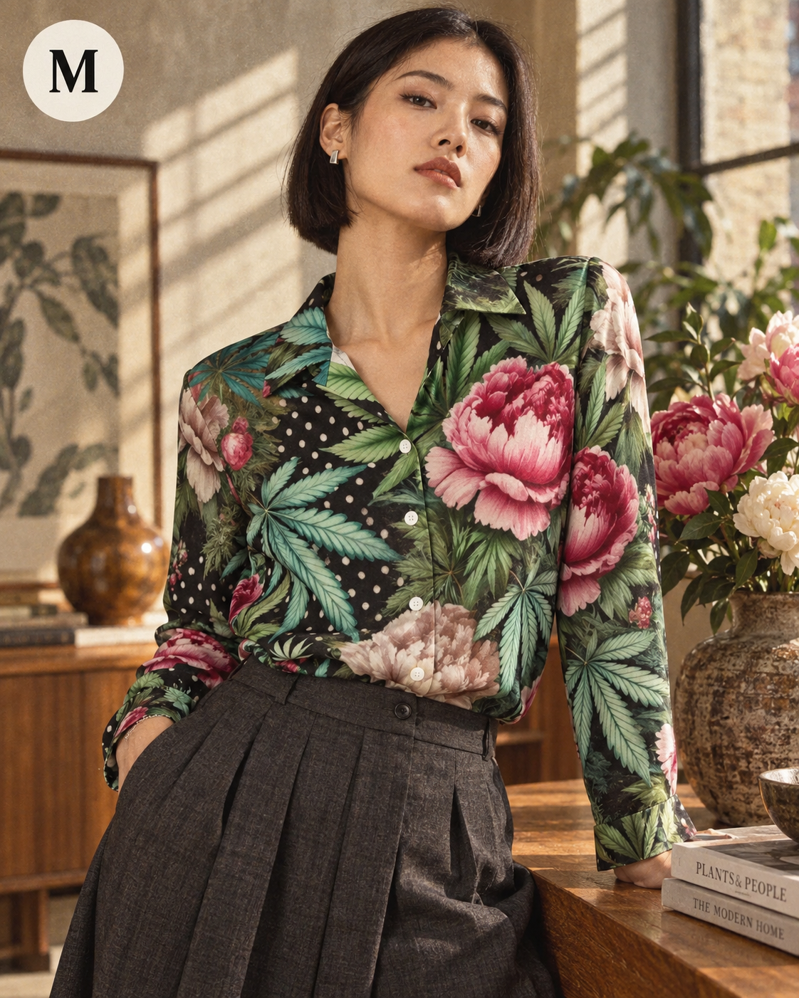 Peony & Pot Long Sleeve Blouse Artsadd
