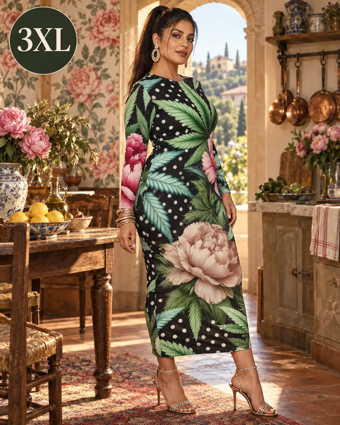 Pot & Peony Long Sleeve Bodycon Dress Artsadd