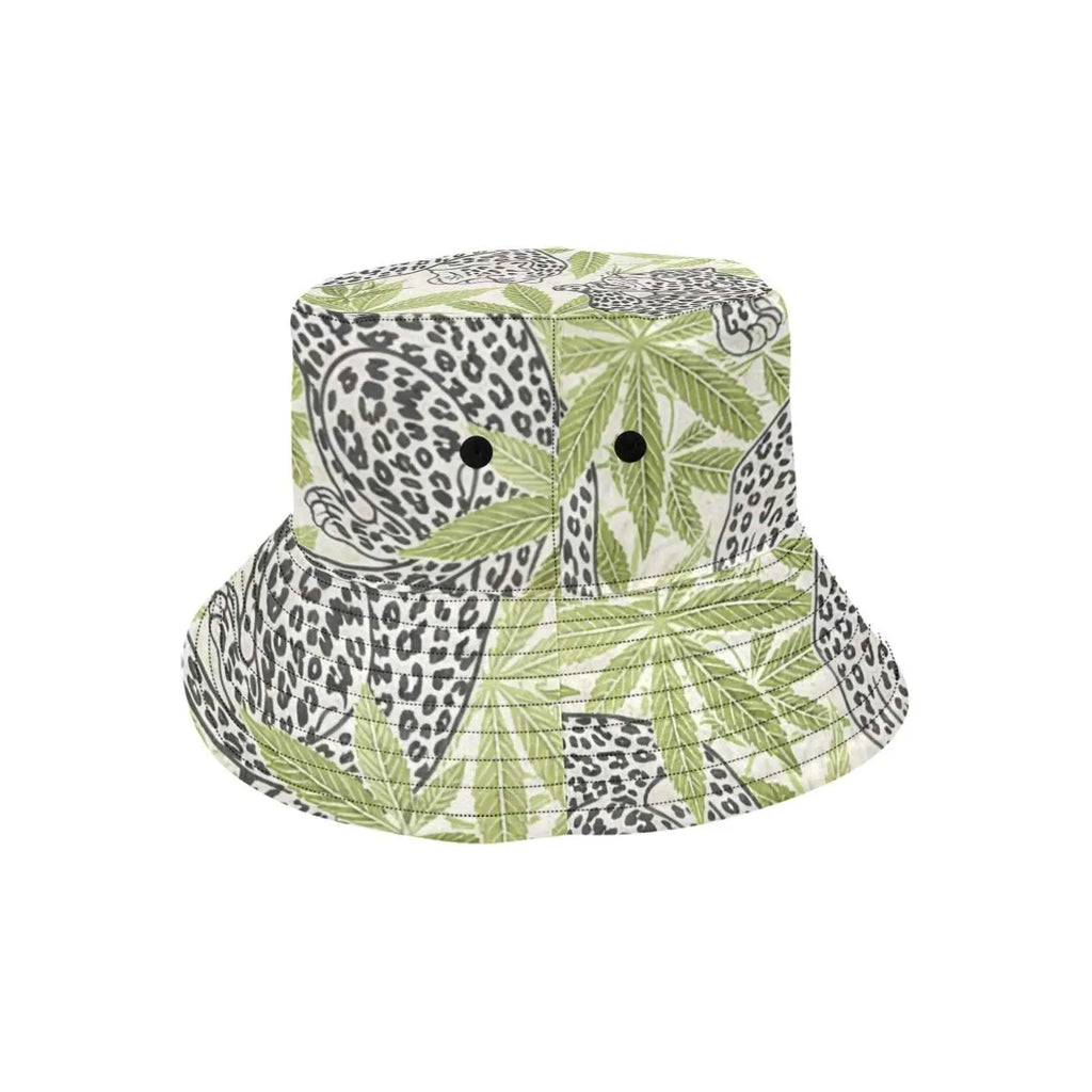 Leopard print bucket hat, top-down view showing brim