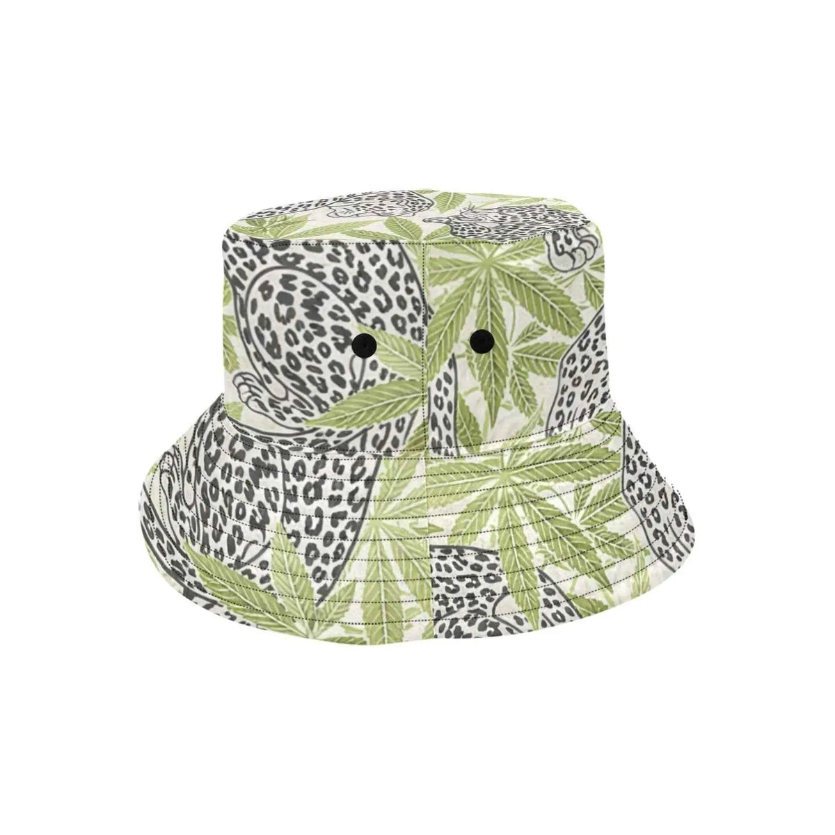Leopard print bucket hat, top-down view showing brim
